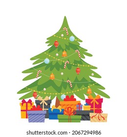 Christmas pine tree with gift boxes. vector illustration 