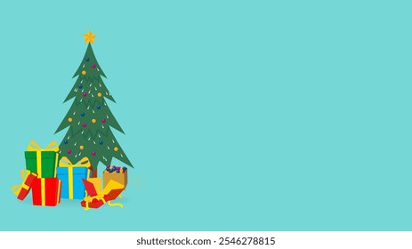 Christmas pine tree with giftbox icon, Christmas or new year decoration vector illustration