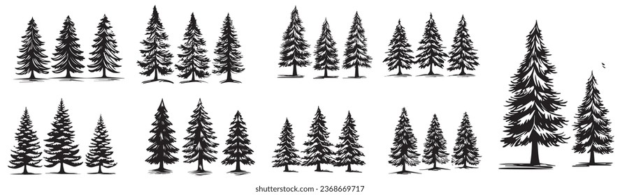 Christmas pine tree Holliday decoration icons set