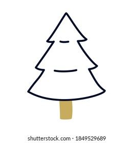 christmas pine tree icon over white background, half line half color style, vector illustration