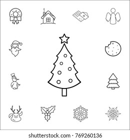 Christmas pine tree line icon. Set of Christmas and New Year icons. Signs, outline symbols collection, simple thin line icons for websites, web design, mobile app on white background