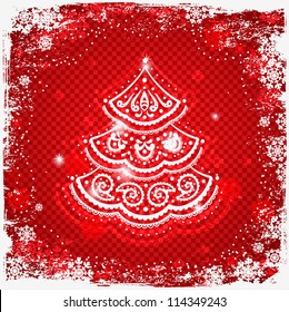 Christmas pine tree on the red background