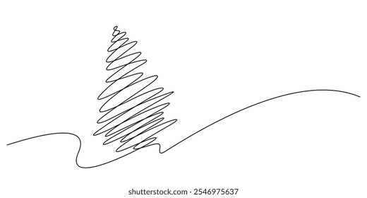 christmas pine tree one line drawing sketch minimalism thin line illustration vector