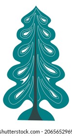 Christmas pine tree papercut decoration or handcraft toy. Isolated spruce symbol of new year and xmas holiday celebration and preparation. Wintertime vacation and funtime. Vector in flat style