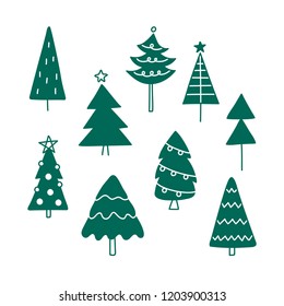 Christmas pine tree pattern background drawing doodle style