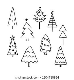 Christmas pine tree pattern background drawing doodle style