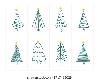 Christmas pine tree set. Fir tree set. Vector Illustration.