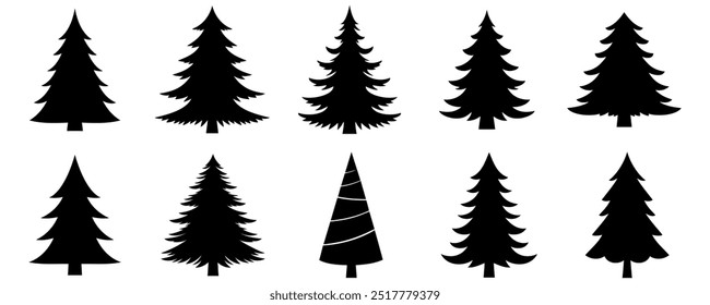 Christmas or Pine tree silhouette set collection vector illustration