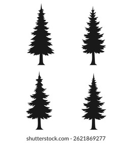 Christmas Pine Tree Silhouette Set – Vector Evergreen Trees for Holiday and Winter Design