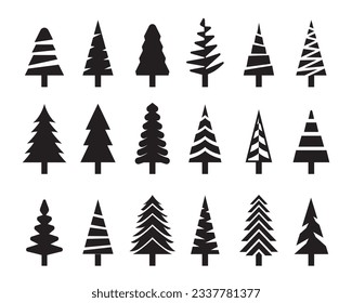 silhouettes de pin de Noël, modèle vectoriel isolé sur fond blanc
