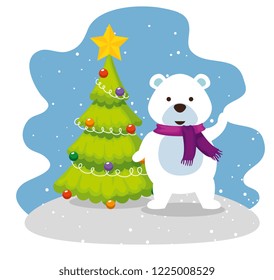 christmas pine tree with snow bear
