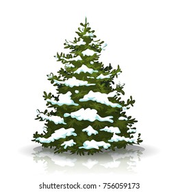Christmas Pine Tree With Snow/
Illustration of a christmas pine tree isolated on white background, with winter snow on its branch