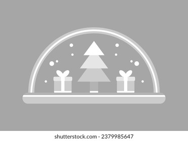Temporada de invierno de la nieve del pinar navideño en el vidrio globo globo de bola diseño de vector plano