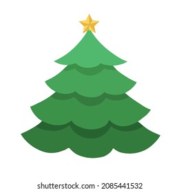 Christmas pine tree with star above. Isolated Vector Design Element.