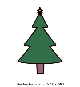 christmas pine tree with star decoration vector illustration