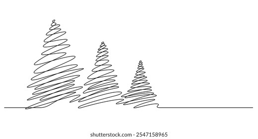 christmas pine trees one line drawing continuous sketch minimalist art thin line