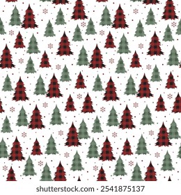 Navidades Pinos Arte vectorial de patrón inconsútil a cuadros