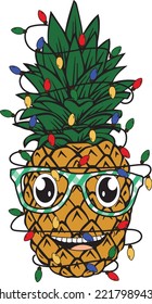 Christmas Pineapple With Lights, Vector For Christmas svg