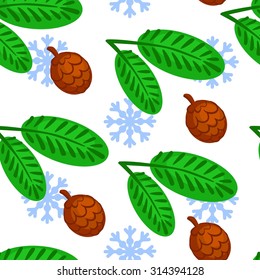 Christmas pinecone and green spruce vector seamless pattern. Christmas background