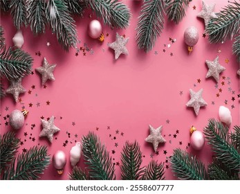 Christmas pink background with Christmas theme