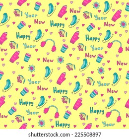 Christmas pink blue pattern on a yellow background