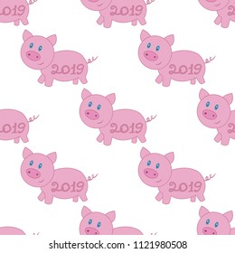 Christmas pink pig. Seamless pattern. Vector.