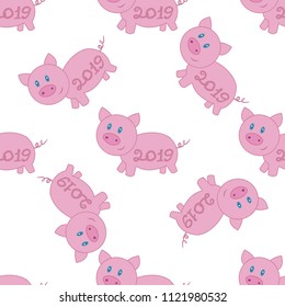 Christmas pink pig. Seamless pattern. Vector.
