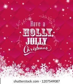 Christmas pink vector background illustration with snowflakes and white Merry Christmas text