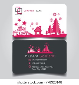 Tema negro blanco y rosado de Navidad de tarjeta de presentación creativa y tarjeta de nombre con una plantilla de esquina de curva horizontal para diseño vectorial estándar de tamaño.