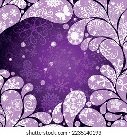 Christmas pink and white gradient background with snowflakes, stars, paisley. For greeting card, Vector