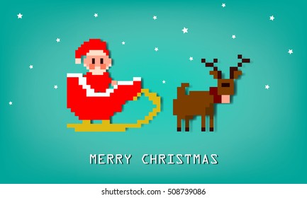 Christmas Pixcel character - icon - vector - Card