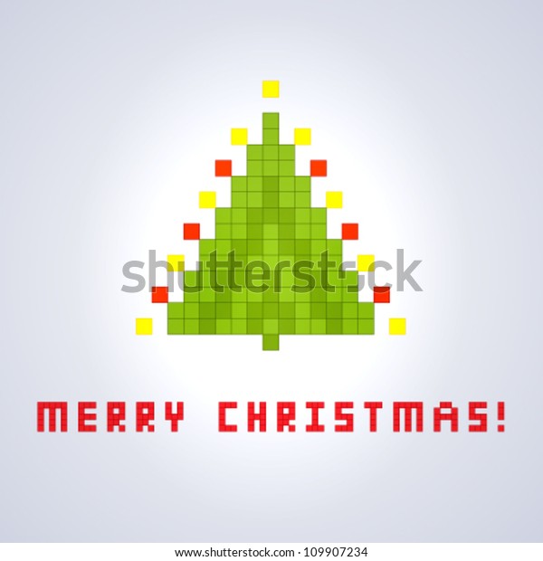Christmas Pixel Art Card Christmas Tree Stock Vector (Royalty Free ...