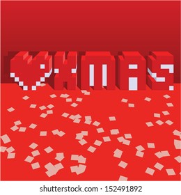 Christmas pixel art greeting card vector template.