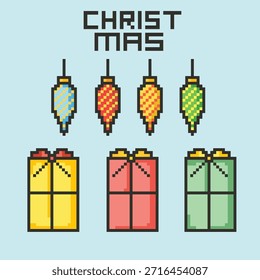  Natal Pixel Art Ícone Set com Papai Noel boneco de neve e Decorações de Férias