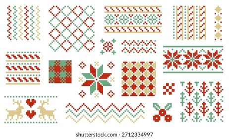 Natal Pixel Art Ornamento Padrão Telha Coleção Vetor Ilustração