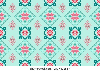 Christmas Pixel Art Pattern: Bright Geometric Shapes for Holiday Fabrics.Perfect for Backgrounds, Scarves, Blankets, Tablecloths, Rugs, Clothing,Decorations,ethnic pattern