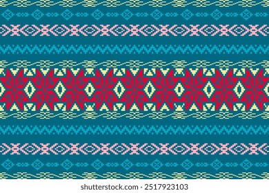 Christmas Pixel Art Pattern: Bright Geometric Shapes for Holiday Fabrics.Perfect for Backgrounds, Scarves, Blankets, Tablecloths, Rugs, Clothing and Decorations,ethnic pattern