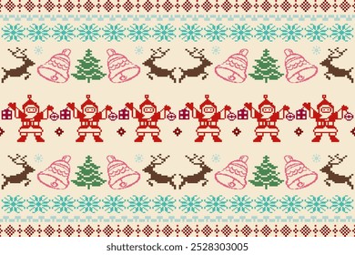 Christmas Pixel Art Pattern Bright Geometric Shapes for Holiday Fabrics. Perfect for Backgrounds, Scarves, Blankets, Tablecloths, Rugs, Clothing, Decorations,ethnic pattern