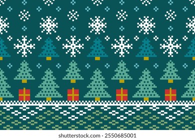 Christmas pixel art pattern,   Pixel art Christmas trees and gifts design