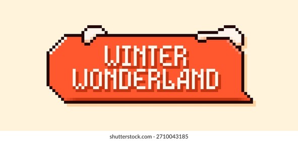 Navidades Pixel Art Speech Bubble con texto Winter Wonderland y pilas de nieve.