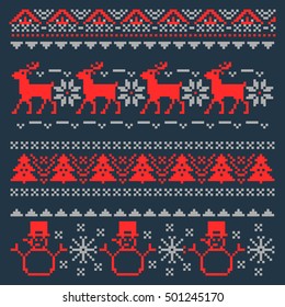 Christmas Pixel Background for Traditional Scandinavian Sweater. Vector illustration