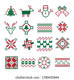 Christmas pixel ornament. Set of winter  vector.