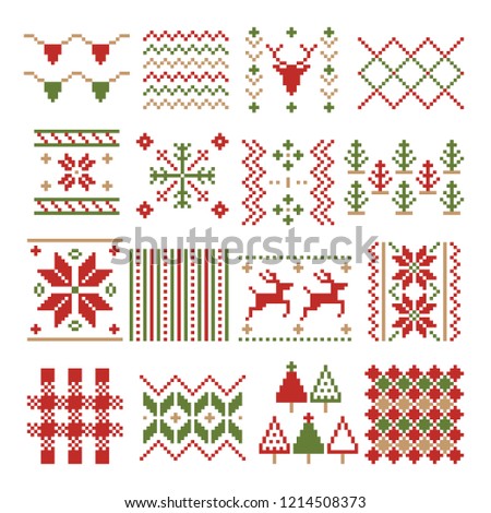 Christmas pixel ornament. Set of winter  vector.