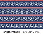 Christmas Pixel Pattern with Deers and Elks. Traditional Nordic Seamless Striped Ornament. Scheme for Knitted Sweater Pattern Design or Cross Stitch Embroidery
