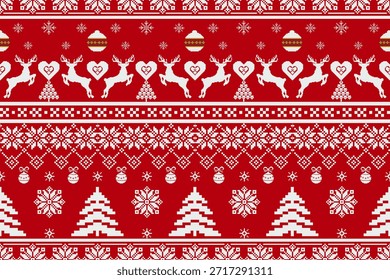 Padrão de Pixel de Natal com Renas. Ornamento Listrado Sem Costura Nórdico Tradicional. Esquema para Projeto de Padrão de Camisola de Malha ou Bordado de Ponto Cruzado.