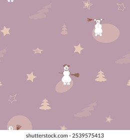 Patrón de píxeles de Navidades con muñecos de nieve y abetos