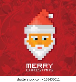 Christmas pixel style hipster poster for party or greeting card. Pixel art merry christmas Vector illustration. Pixel santa claus with beard and mustache