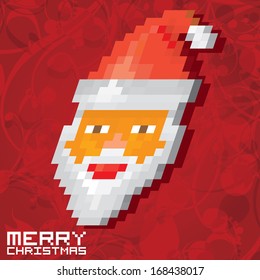 Christmas pixel style hipster poster for party or greeting card. Pixel art merry christmas Vector illustration. Pixel santa claus with beard and mustache