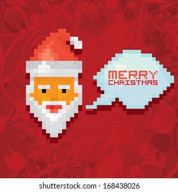 Christmas pixel style hipster poster for party or greeting card. Pixel art merry christmas Vector illustration. Pixel santa claus with beard and mustache