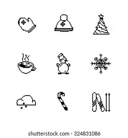 Christmas pixel style icons set. Vector illustration